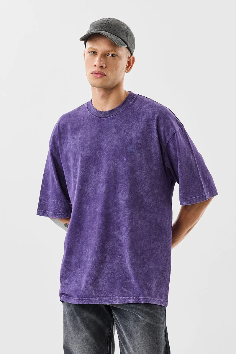 سنيتش Purple Textured Half Sleeve Oversized Streetwear T-Shirt