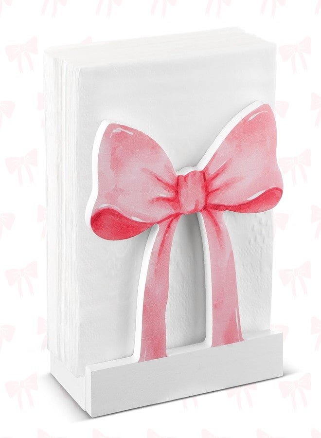 Marsui Pink Bow Napkin Holder for Table Cute Wooden Upright Coquette Bow Kitchen Napkin Holder for Table & Countertop Kitchen Upright Paper Storage Dispenser for Party - Image 1