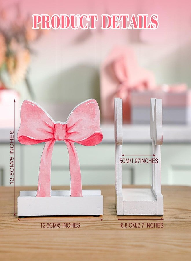 Marsui Pink Bow Napkin Holder for Table Cute Wooden Upright Coquette Bow Kitchen Napkin Holder for Table & Countertop Kitchen Upright Paper Storage Dispenser for Party - Image 2