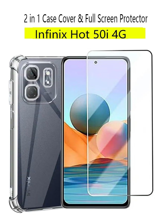2 in 1 Infinix Smart 9 / Hot50i Phone Case Cover & Screen Protector - Shockproof Clear Slim TPU Protective Phone Cover & Full Coverage Delicate Touch Tempered Glass Screen Protector for Infinix Hot50i 4G - Image 1