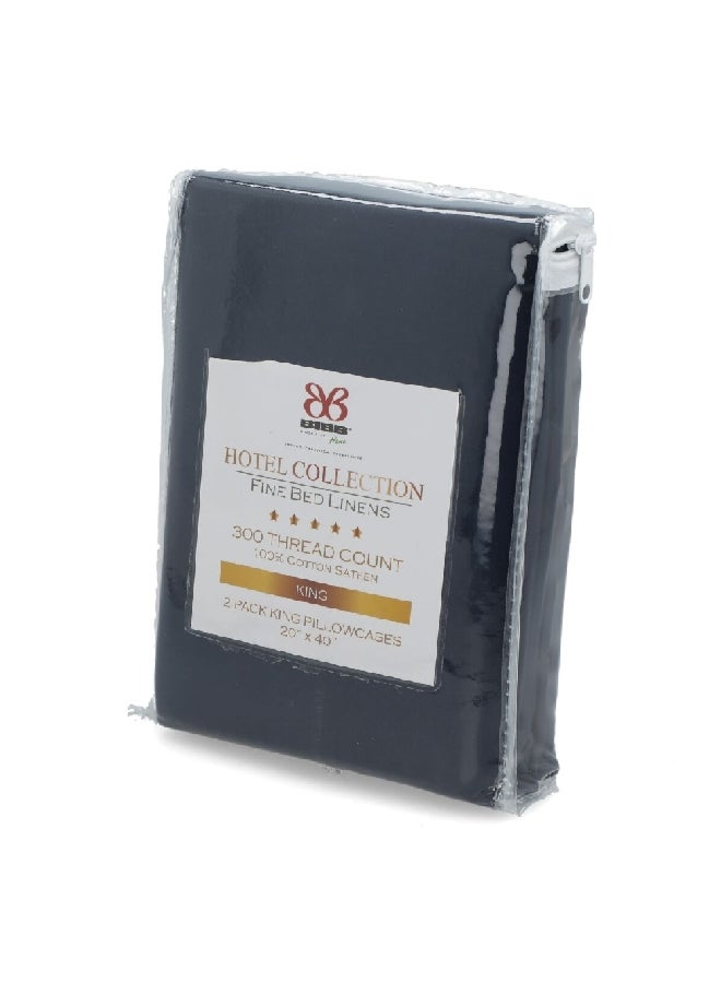 بيب هوم TC300 غطاء وسادة سادة من القطن الفاخر رمادي داكن 20 × 40 إنش PILLOW PAIR SOLID - Image 2