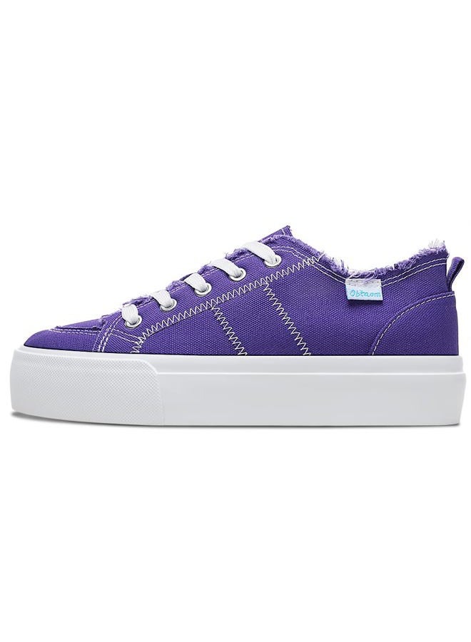 Obtaom Women Platform Canvas Sneakers White Comfort Play Fashion Sneakers Casual Lift Platform Lace Up Shoes CuteWalking Shoes for Lady(Purple,US6) - Image 2