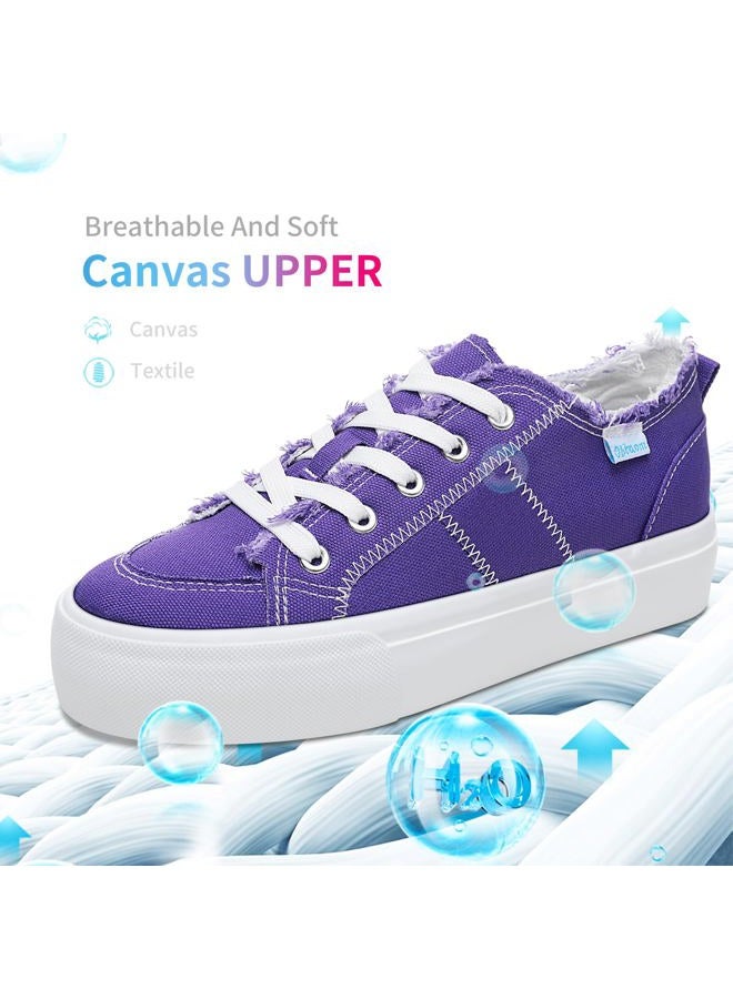 Obtaom Women Platform Canvas Sneakers White Comfort Play Fashion Sneakers Casual Lift Platform Lace Up Shoes CuteWalking Shoes for Lady(Purple,US6) - Image 4