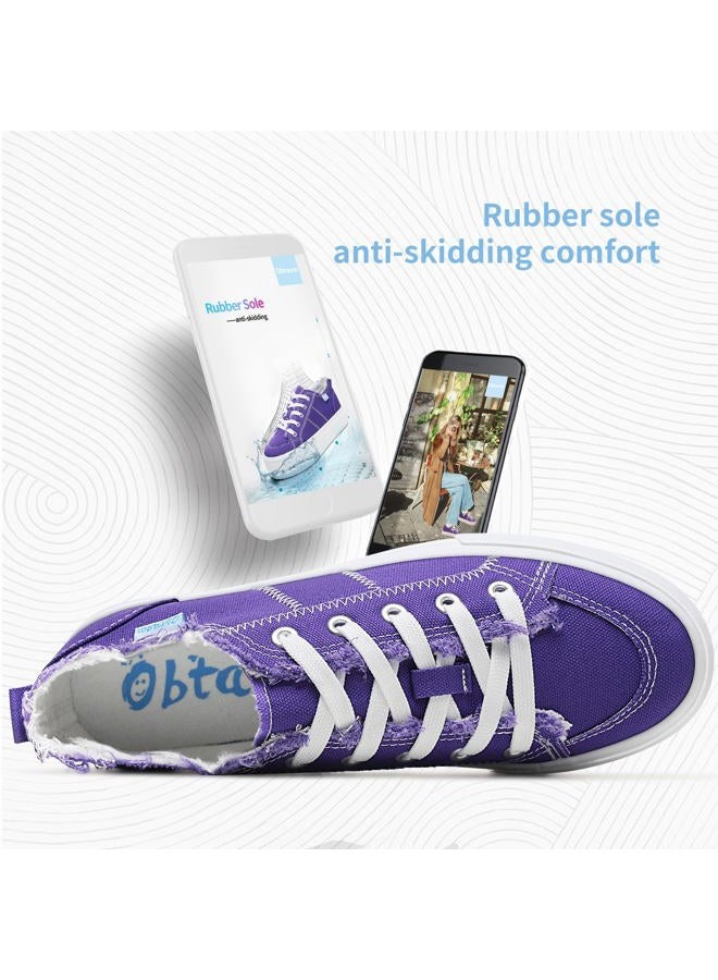Obtaom Women Platform Canvas Sneakers White Comfort Play Fashion Sneakers Casual Lift Platform Lace Up Shoes CuteWalking Shoes for Lady(Purple,US6) - Image 5