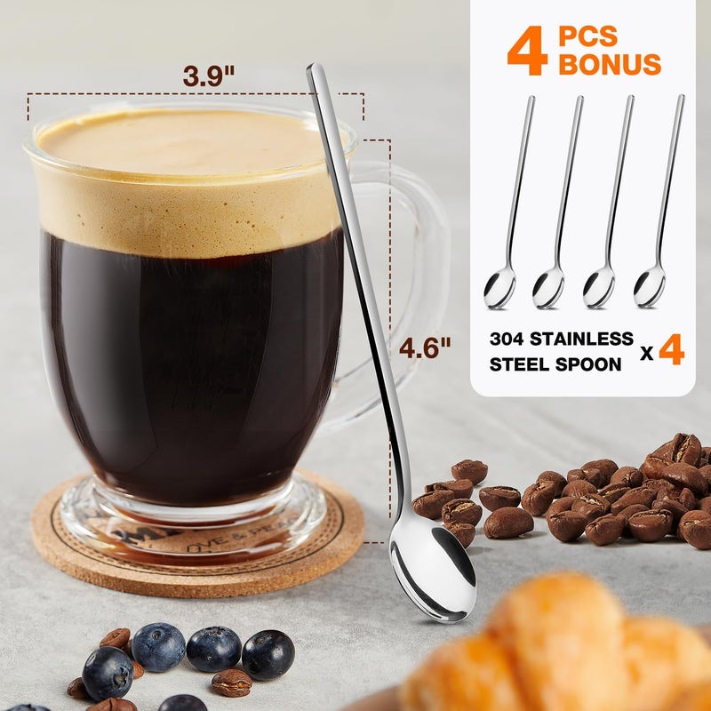 Mfacoy Glass Coffee Mugs Set of 4, Clear Large Coffee Mug 15 Oz With Handles for Hot Beverages, Clear Mugs for Tea, Cappuccino, Latte, Espresso Coffee, Juice, Glass Coffee Cups - Image 2