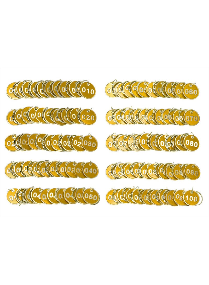 1 set 1-100 Number Colorful Tough Aluminum Metal Numbered Marking Identification Hang Tags Luggage Labels Tag with Split Rings for Organized Coded Key Box Cabinet System Identifier (Yellow) - Image 1