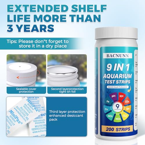 BACNUNN Aquarium Test Strips: 200CT 9 in 1 Quick & Accurate Fish Tank Water Testing Kit for Freshwater Pond Testing Nitrate Nitrite Hardness Free Chlorine pH Carbonate Total Alkalinity Copper Iron - Image 5