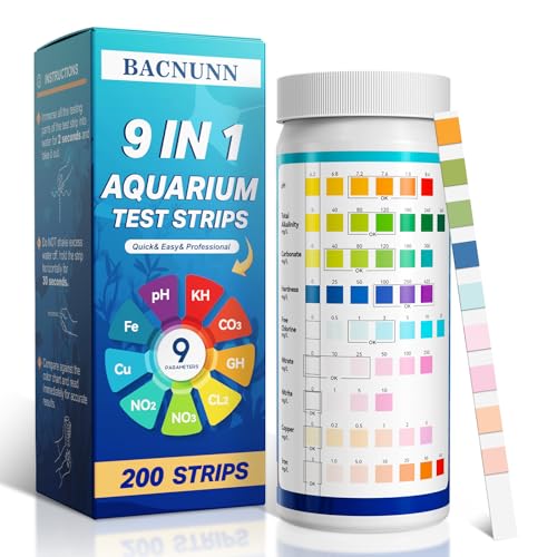 BACNUNN Aquarium Test Strips: 200CT 9 in 1 Quick & Accurate Fish Tank Water Testing Kit for Freshwater Pond Testing Nitrate Nitrite Hardness Free Chlorine pH Carbonate Total Alkalinity Copper Iron - Image 1
