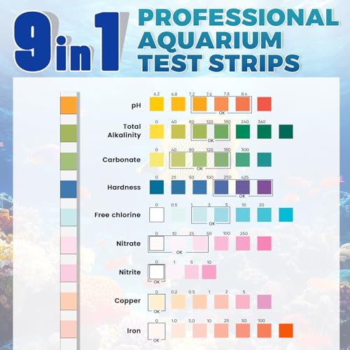 BACNUNN Aquarium Test Strips: 200CT 9 in 1 Quick & Accurate Fish Tank Water Testing Kit for Freshwater Pond Testing Nitrate Nitrite Hardness Free Chlorine pH Carbonate Total Alkalinity Copper Iron - Image 2