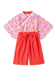 Al Aoyama Little Girls Japanese Kimono Set with Floral Print & Bow, Spring Autumn Long Sleeve Traditional Costume for Kids, Cherry Blossom Festival Party Outfit (Age1-4years old)  - Image 1