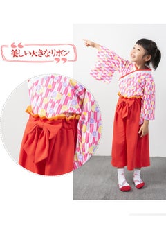 Al Aoyama Little Girls Japanese Kimono Set with Floral Print & Bow, Spring Autumn Long Sleeve Traditional Costume for Kids, Cherry Blossom Festival Party Outfit (Age1-4years old)  - Image 2
