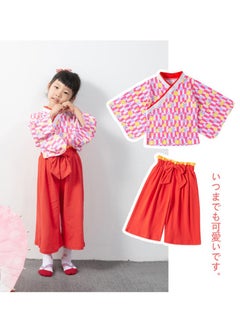 Al Aoyama Little Girls Japanese Kimono Set with Floral Print & Bow, Spring Autumn Long Sleeve Traditional Costume for Kids, Cherry Blossom Festival Party Outfit (Age1-4years old)  - Image 3
