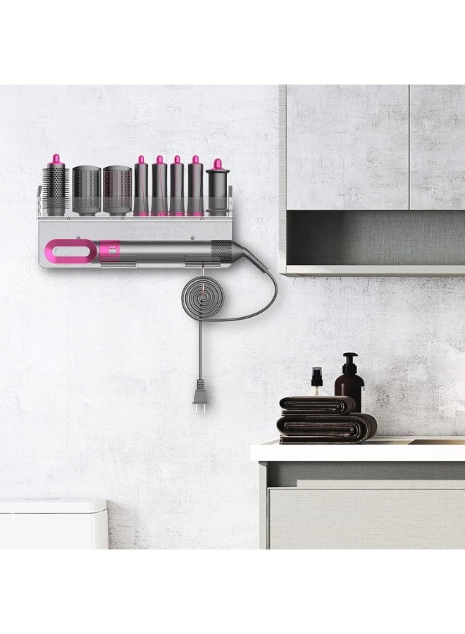 Eworld Wall Mount Holder for Hair Styler Complete Set – Transparent Acrylic Storage Rack Organizer for Styler Attachments, Space-Saving Bathroom & Bedroom Accessory Stand - Image 3