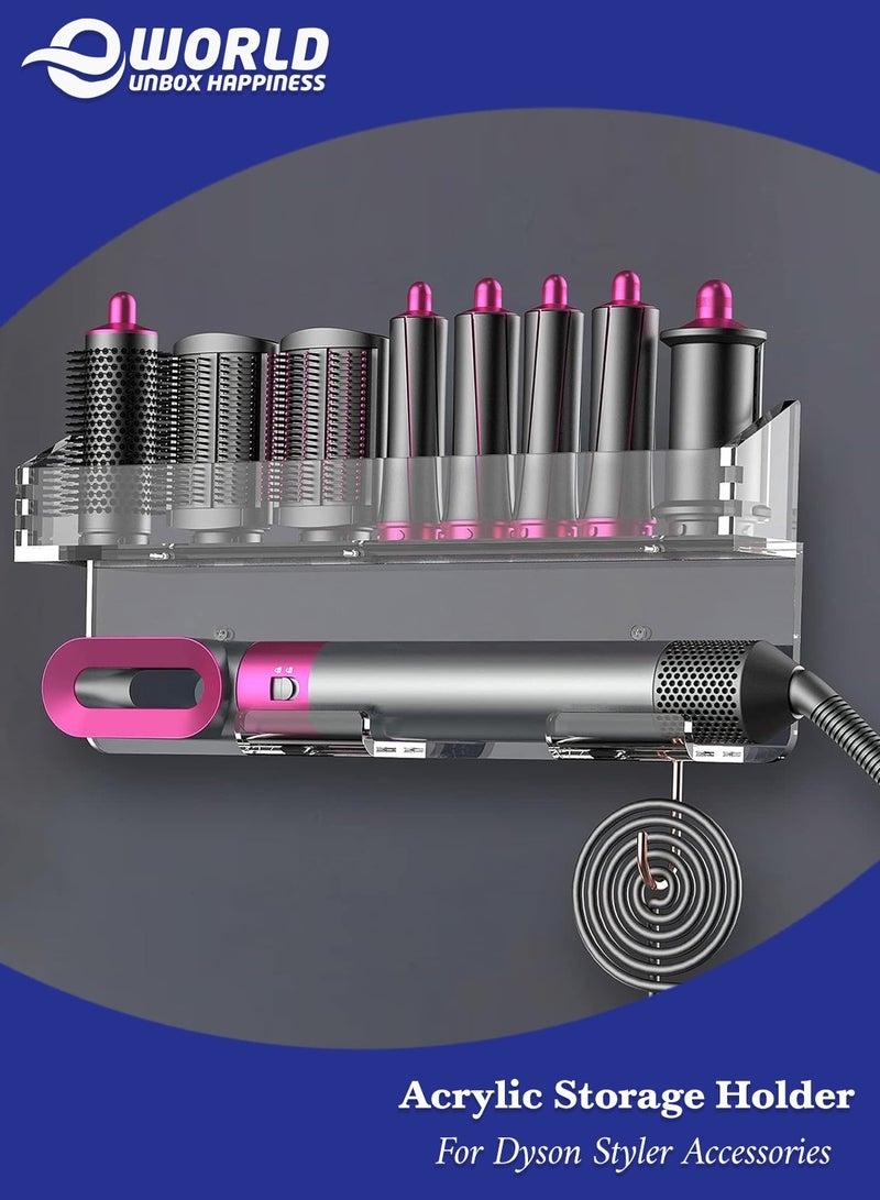 Eworld Wall Mount Holder for Hair Styler Complete Set – Transparent Acrylic Storage Rack Organizer for Styler Attachments, Space-Saving Bathroom & Bedroom Accessory Stand - Image 1