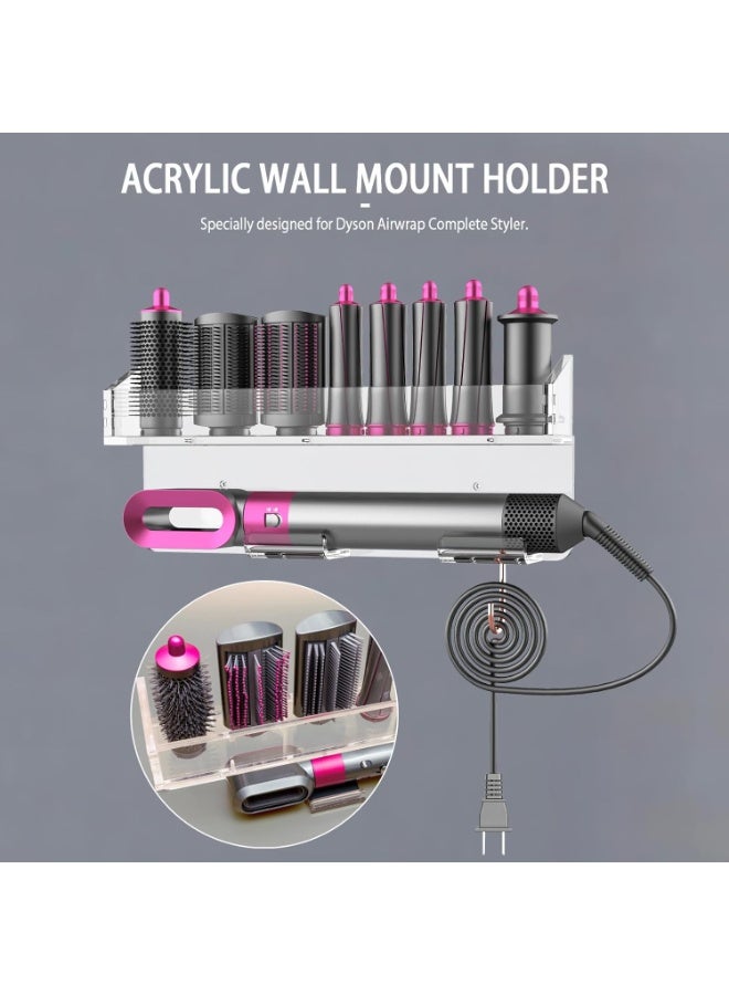 Eworld Wall Mount Holder for Hair Styler Complete Set – Transparent Acrylic Storage Rack Organizer for Styler Attachments, Space-Saving Bathroom & Bedroom Accessory Stand - Image 4