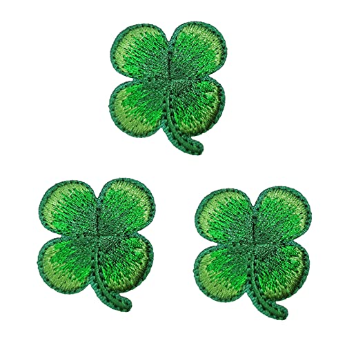 ReelFun St Patricks Day T-Shirt DIY, Four Leaf Clover Shamrock Embroidered Iron On Patches Set of 3 - Image 1