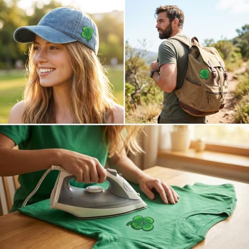 ReelFun St Patricks Day T-Shirt DIY, Four Leaf Clover Shamrock Embroidered Iron On Patches Set of 3 - Image 3