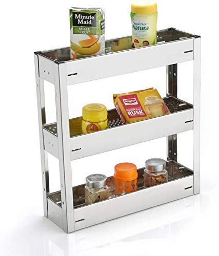 Winstar WINSTAR High Grade Stainless Steel Premier Series Perforated Sheet Bottle Pullout Basket 3 Shelf Modular Kitchen Rack Kitchen Organizer 21x20x6 inches