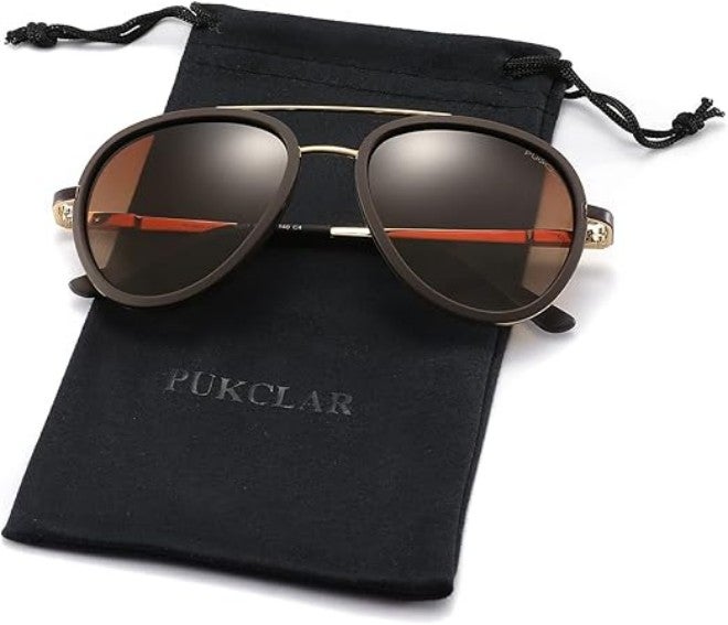 PUKCLAR Sunglasses for Men Women Polarized Lightweight Driving Fishing Sports Round Aviator Mens Spring Hinges Sunglasses - Image 2
