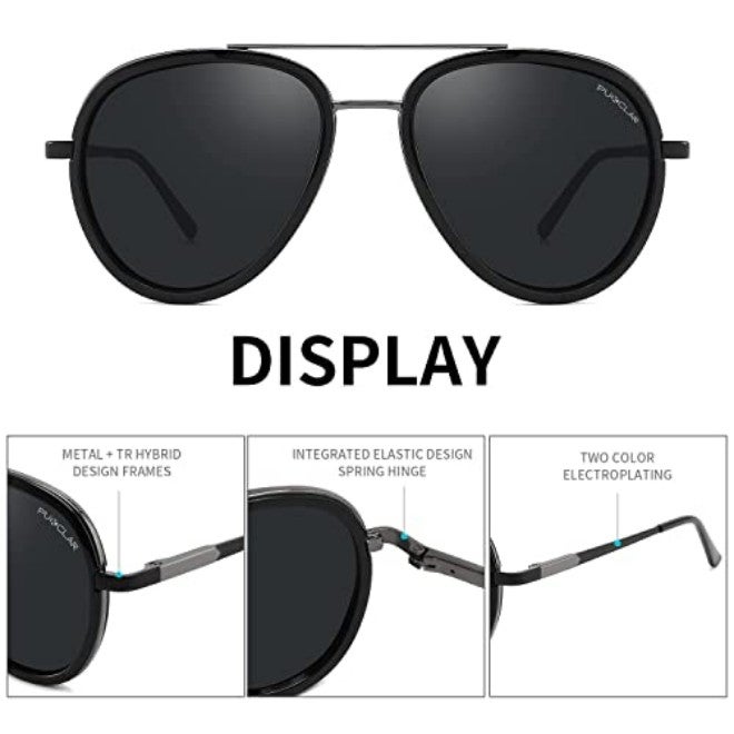 PUKCLAR Sunglasses for Men Women Polarized Lightweight Driving Fishing Sports Round Aviator Mens Spring Hinges Sunglasses - Image 3