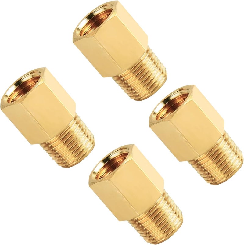 SUNGATOR 4-Pack 1/8 Inch Male x 1/8'' Female Brass Pipe Fitting Adapters, 1/8'' NPT Male to Female Adapters, 1/8'' Brass Pipe Extension Fittings for Shower Head - Image 1