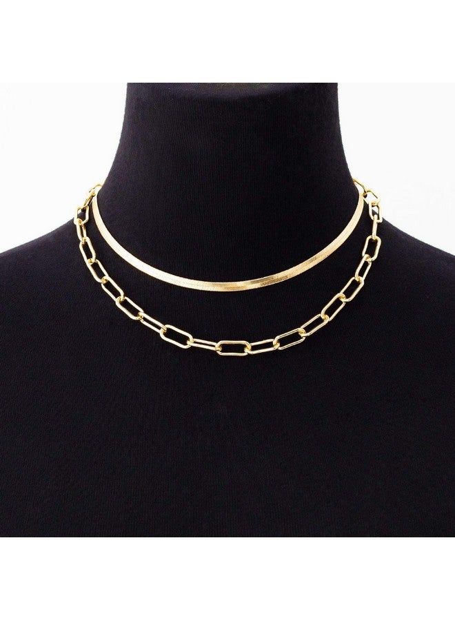 BaubleStar Link Layered Collar Necklace Gold Layering Paperclip Chain Herringbone Snake Choker Statement Fashion Jewelry For Women Girls - Image 2