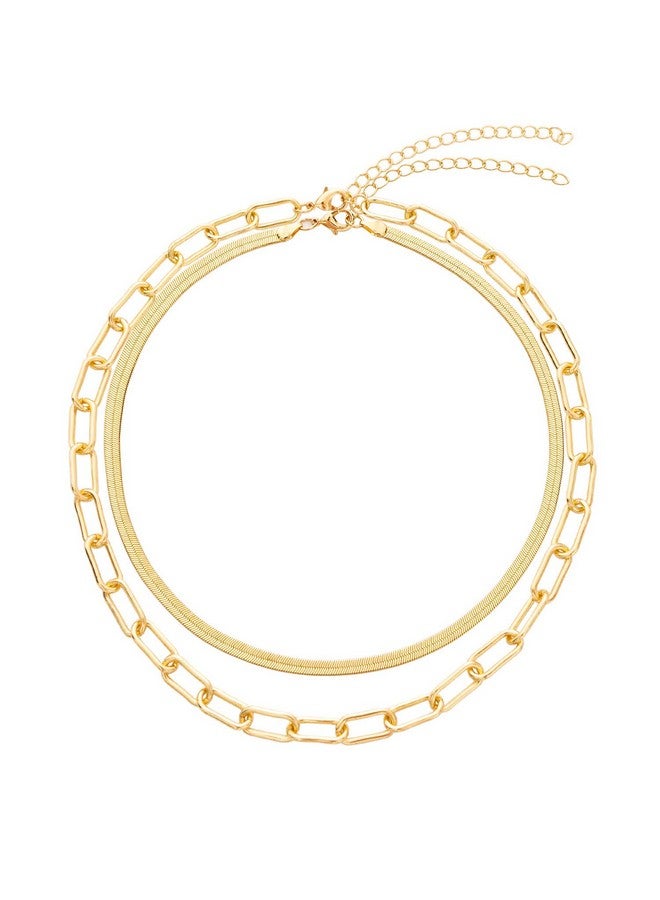 BaubleStar Link Layered Collar Necklace Gold Layering Paperclip Chain Herringbone Snake Choker Statement Fashion Jewelry For Women Girls - Image 1