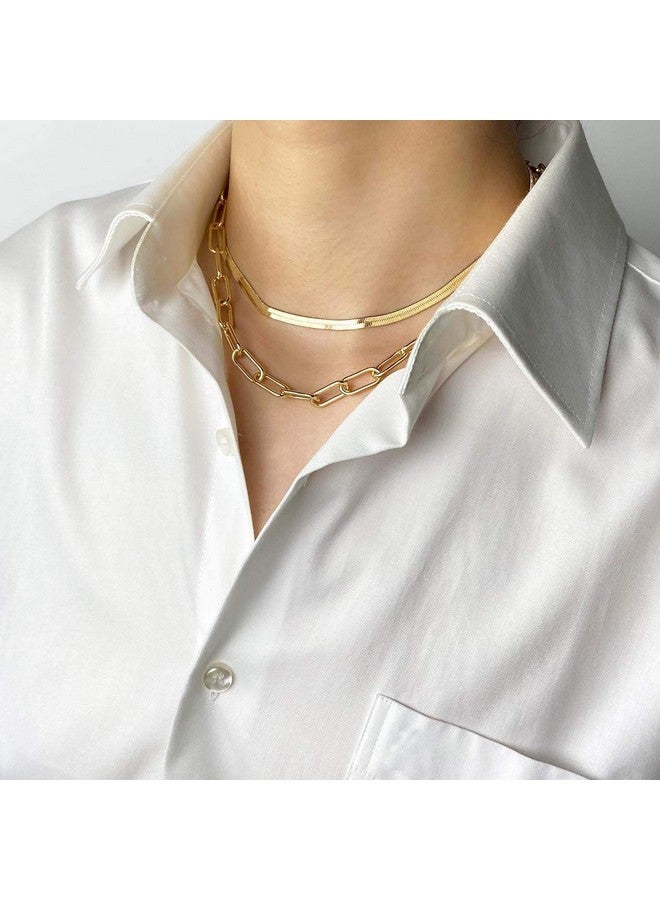 BaubleStar Link Layered Collar Necklace Gold Layering Paperclip Chain Herringbone Snake Choker Statement Fashion Jewelry For Women Girls - Image 3