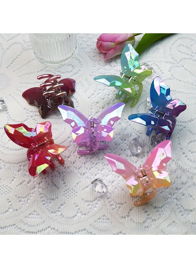 Sky Shine 6 Pcs Multicolor Korean Iridescent Butterfly Hair Claw Clips for Women & Girls | Premium Acrylic Resin | Extra Strong Grip Hair Accessories - Image 2