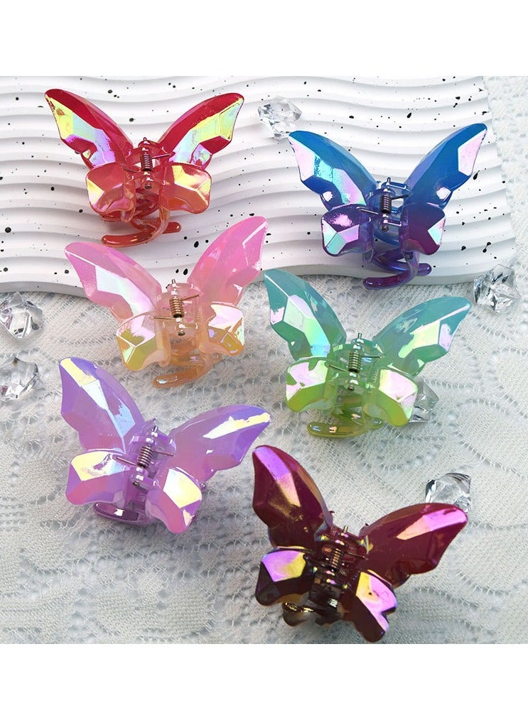 Sky Shine 6 Pcs Multicolor Korean Iridescent Butterfly Hair Claw Clips for Women & Girls | Premium Acrylic Resin | Extra Strong Grip Hair Accessories - Image 1