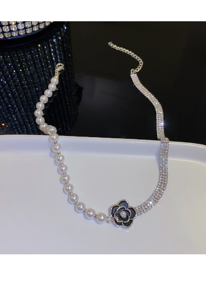 Rhinestone Pearl Flower choker, Crystal Chain Jewelry, fashion accessory for party  - Image 1