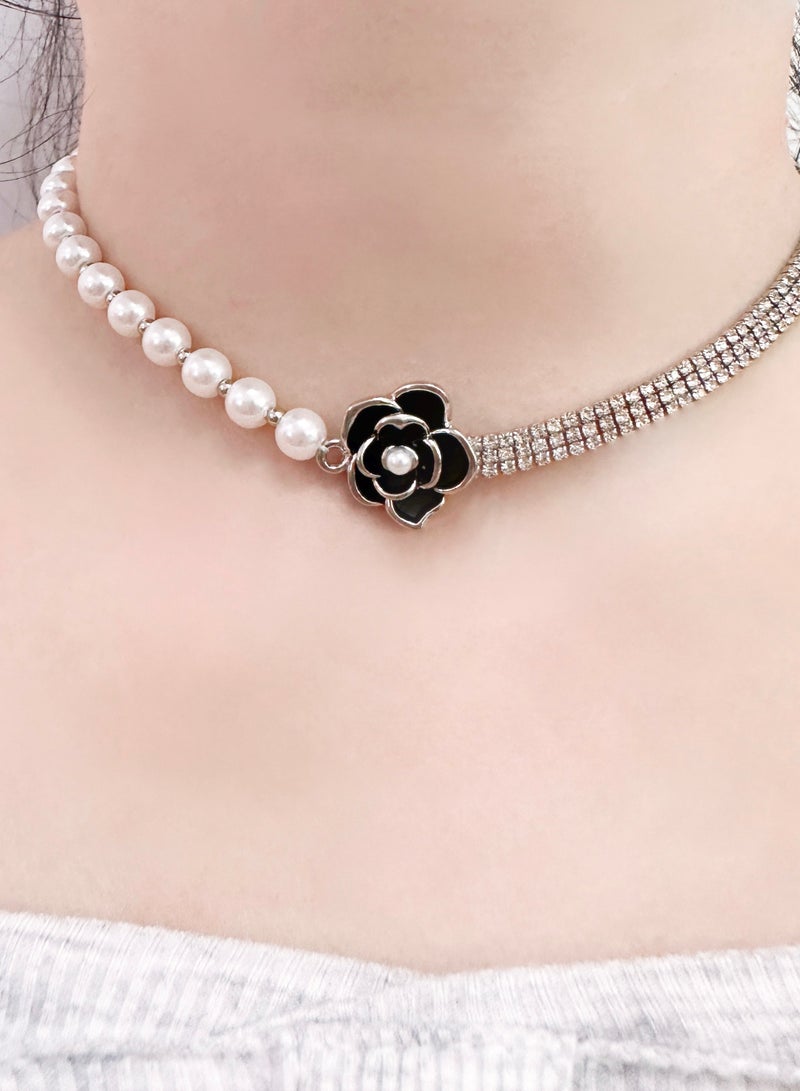 Rhinestone Pearl Flower choker, Crystal Chain Jewelry, fashion accessory for party  - Image 2