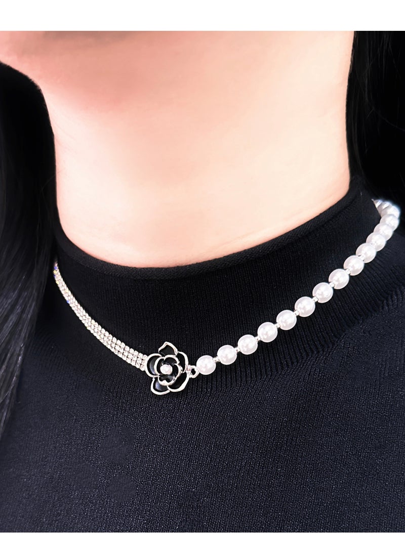 Rhinestone Pearl Flower choker, Crystal Chain Jewelry, fashion accessory for party  - Image 4