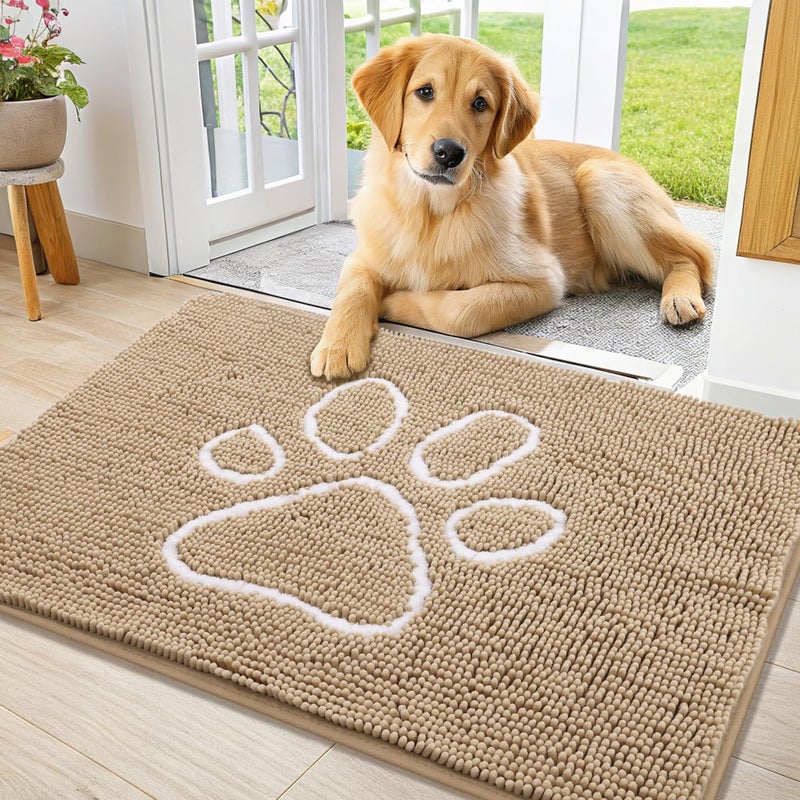 smiry Dog Door Mat for Muddy Paws, Absorbent Dirt Trapper Non-Slip Washable Mat, Quick Dry Microfiber, Mud Mat for Dogs, Entry Indoor Door Mat for Inside Floor (36x24 Inches, Beige) - Image 1