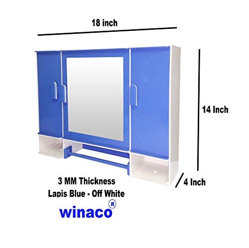 WINACO WINACO Monalisa Off White - Lapis Blue 3 MM Thickness (18" x 4" x 14" Inch) Three Door Bathroom/Wash Basin/Make-Up Mirror Cabinet  - Image 2
