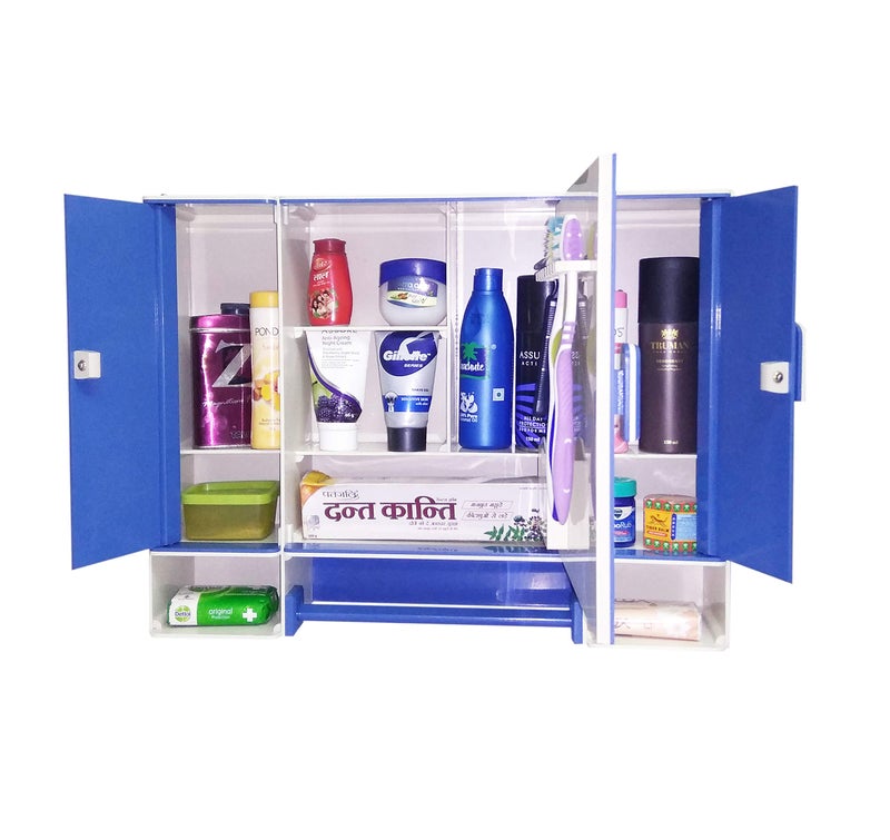 WINACO WINACO Monalisa Off White - Lapis Blue 3 MM Thickness (18" x 4" x 14" Inch) Three Door Bathroom/Wash Basin/Make-Up Mirror Cabinet  - Image 4