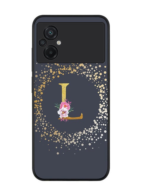 Rugged Black edge case for Xiaomi Poco M5 Slim fit Soft Case Flexible Rubber Edges TPU Gel Thin Cover - Custom Monogram Initial Letter Floral Pattern Alphabet - L (Grey)