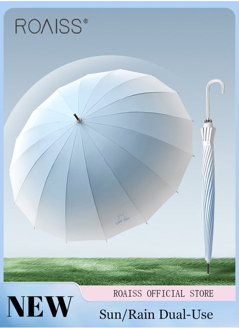 Unisex Multifunctional Fully Automatic Umbrella with Water Repellent Coating and UV Blocking Black Vinyl Coating 16 Rib Reinforced Umbrella Frame with Gradient Color Canopy