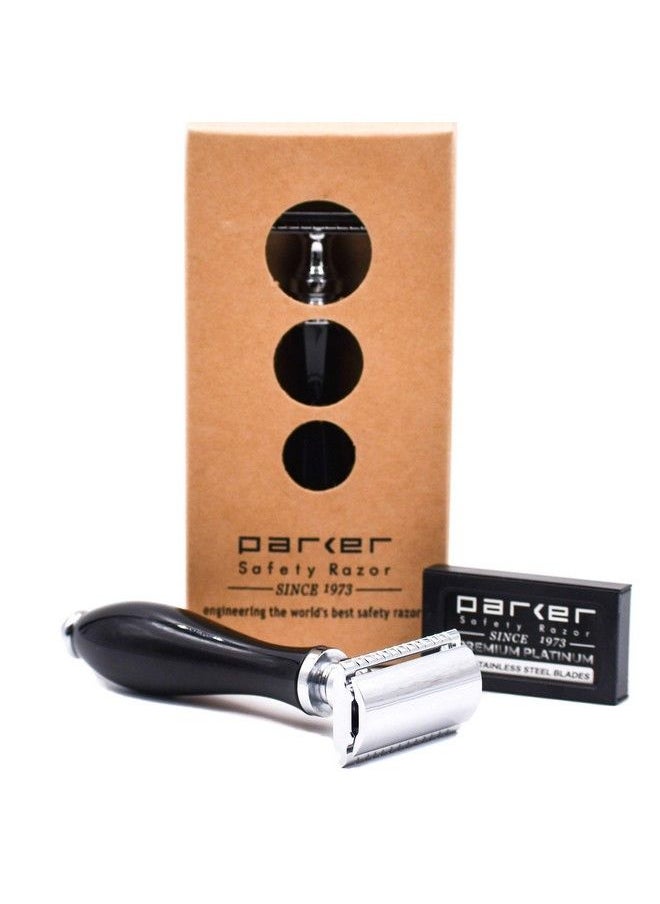 Parker Safety Razor 111 B ThreePiece Double Edge Razor Parker with Ebony Black Heavyweight Handle Includes 5 Premium Parker Premium Platinum Safety Razor Blades for a Barbershop Quality Shave  - Image 1
