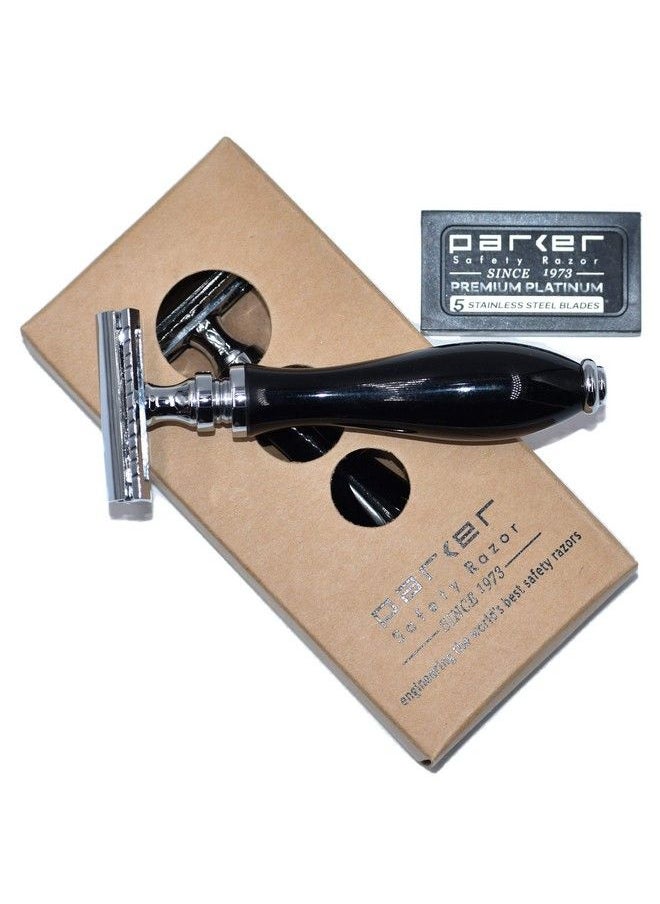 Parker Safety Razor 111 B ThreePiece Double Edge Razor Parker with Ebony Black Heavyweight Handle Includes 5 Premium Parker Premium Platinum Safety Razor Blades for a Barbershop Quality Shave  - Image 5