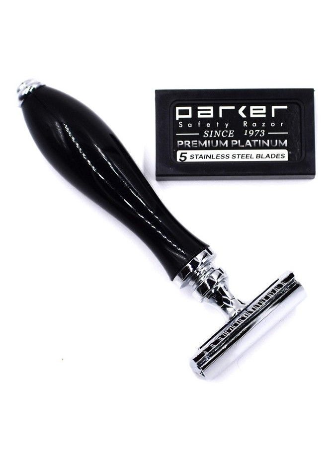Parker Safety Razor 111 B ThreePiece Double Edge Razor Parker with Ebony Black Heavyweight Handle Includes 5 Premium Parker Premium Platinum Safety Razor Blades for a Barbershop Quality Shave  - Image 3