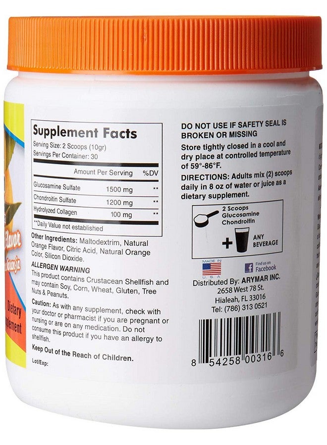 Arymar Glucosamine & Chondroitin Powder 1500Mg1200Mg With Collagen Orange Flavor Support Healthy Joints Orange Orange 300 Gram Xlarge  - Image 3