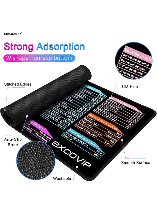 excovip Large Mouse Pad Xl Office Shortcut Mouse Pad Extended Computer Mouse Pad Desk Mat With Stitched Edges For Gamer Office Home 800X300Mm 9124 - Image 3