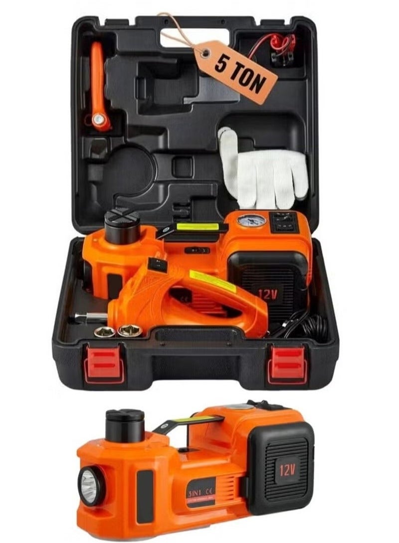 5 ton Car Jack with Built-in Air Compressor, Electric Impact Wrench, Car Tools LED Light, Safety Hammer, 12V 5 in 1 Car Tire Repair Tool Kits - Image 4