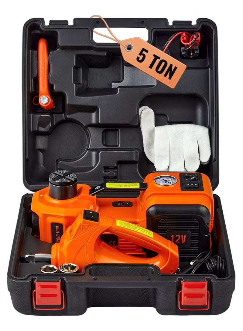 5 ton Car Jack with Built-in Air Compressor, Electric Impact Wrench, Car Tools LED Light, Safety Hammer, 12V 5 in 1 Car Tire Repair Tool Kits - Image 3