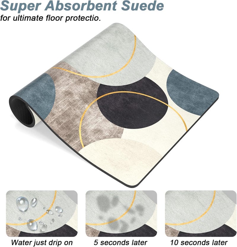 Rnivvi Dog Food Mat, 12" x 19" Boho Absorbent Dog Cat Bowl Mat for Food and Water, 3MM Anti-Slip Rubber Pet Feeding Rug Protect Floors, Puppy Placemat for Feeding & Watering Supplies, Abstract Circle - Image 3