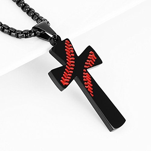 HZMAN Baseball Cross Pendant, I CAN DO ALL THINGS STRENGTH Bible Verse Stainless Steel Necklace (Black) - Image 4