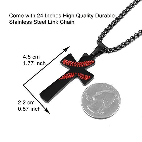 HZMAN Baseball Cross Pendant, I CAN DO ALL THINGS STRENGTH Bible Verse Stainless Steel Necklace (Black) - Image 3