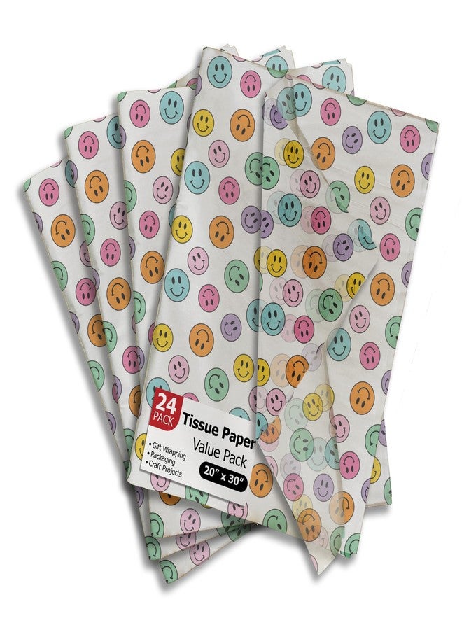 Pro Supply Global Smiley Faces Printed Tissue Paper for Gift Bags or Boxes and Wrapping - Colorful Bulk Decorative Art Tissue Paper for Packaging and Gifting | 24 Sheets 20" x 30" - Image 1
