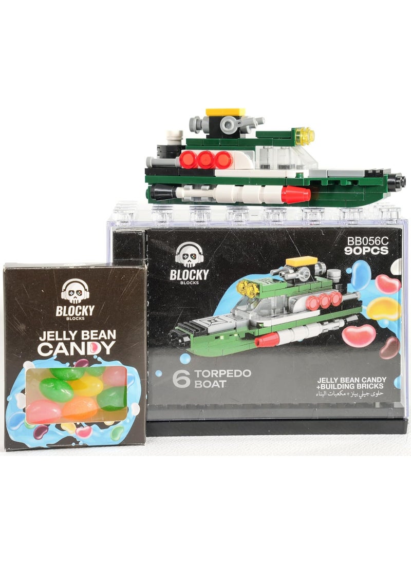 Blocky Blocks Building bricks toy with jelly beans candy (06 Torepedo Boat)  - Image 4